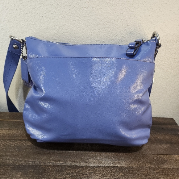 Coach Poppy Daisy Liquid Gloss Blue Canvas Patent Leather Crossbody or Shoulder - Picture 5 of 16